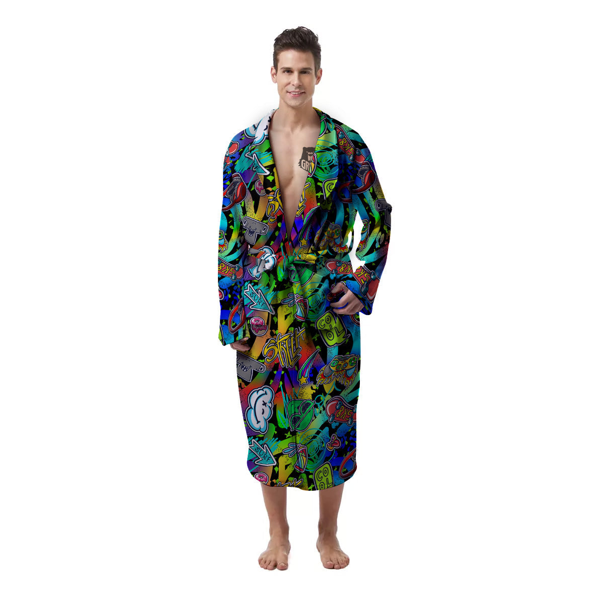 Abstract Alien Graffiti Text Print Pattern Men's Robe-grizzshop