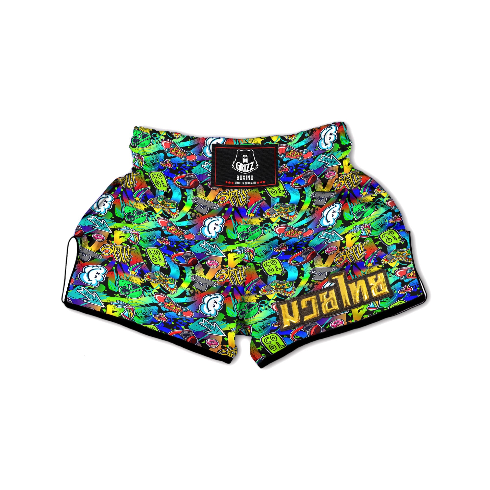 Abstract Alien Graffiti Text Print Pattern Muay Thai Boxing Shorts-grizzshop