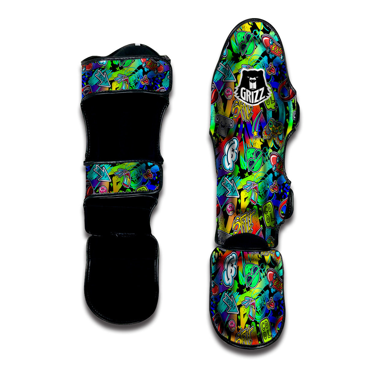 Abstract Alien Graffiti Text Print Pattern Muay Thai Shin Guards-grizzshop