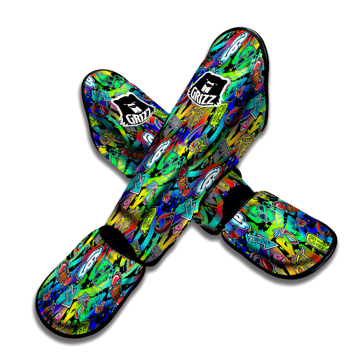 Abstract Alien Graffiti Text Print Pattern Muay Thai Shin Guards-grizzshop