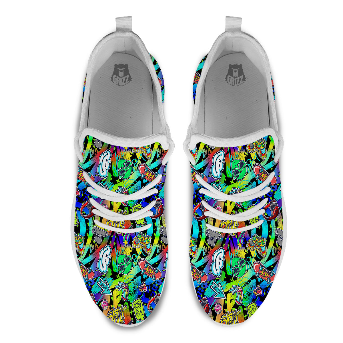 Abstract Alien Graffiti Text Print Pattern White Athletic Shoes-grizzshop