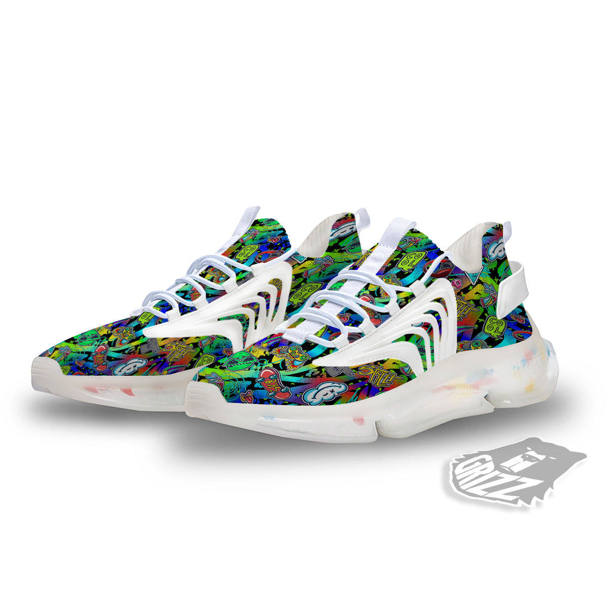 Abstract Alien Graffiti Text Print Pattern White Gym Shoes-grizzshop
