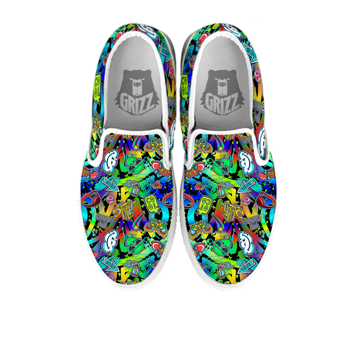 Abstract Alien Graffiti Text Print Pattern White Slip On Shoes-grizzshop