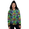 Abstract Alien Graffiti Text Print Pattern Women's Bomber Jacket-grizzshop