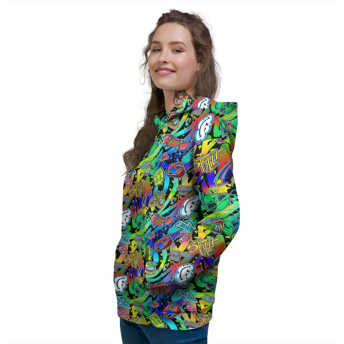 Abstract Alien Graffiti Text Print Pattern Women's Hoodie-grizzshop
