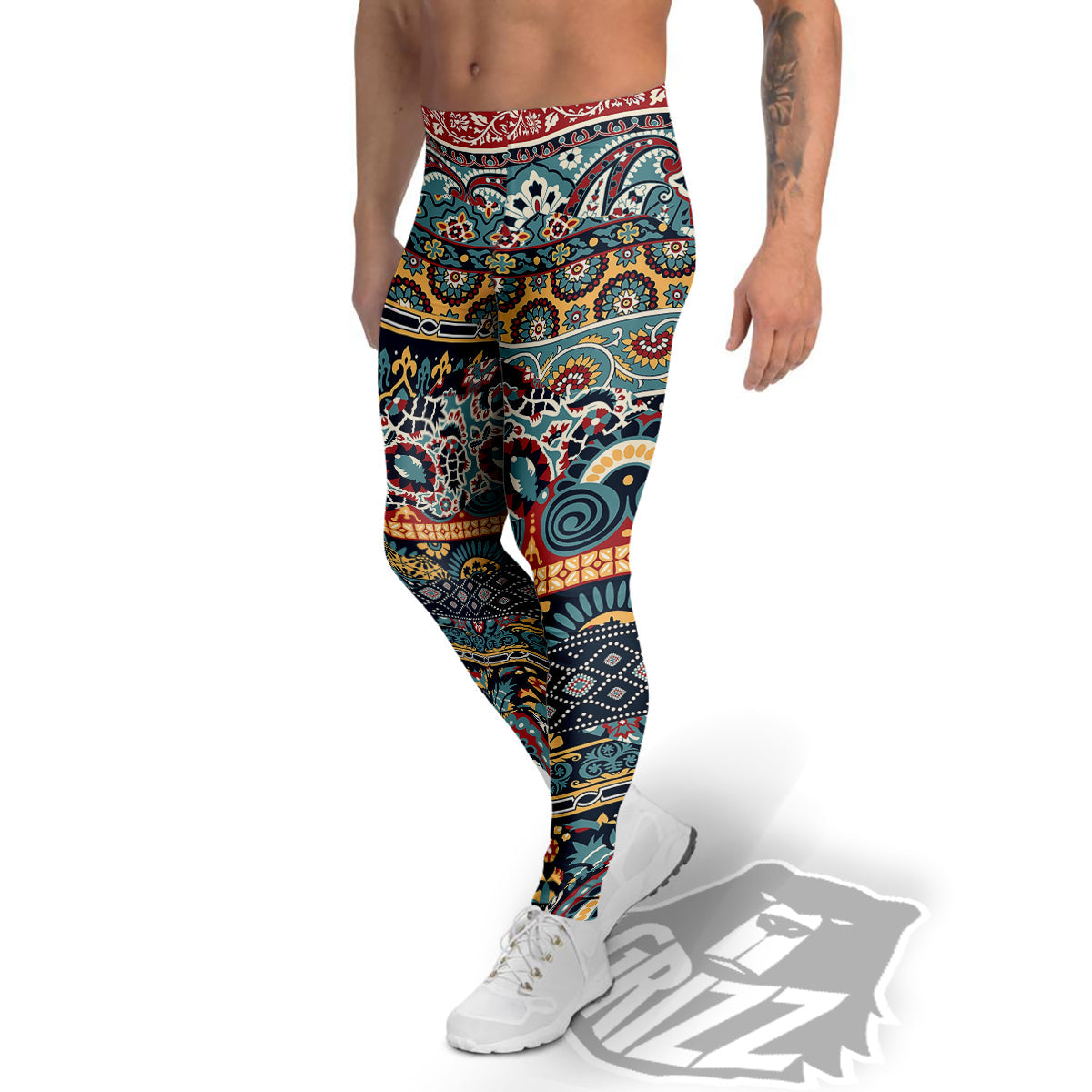 Abstract Arabian Paisley Print Men's Leggings-grizzshop