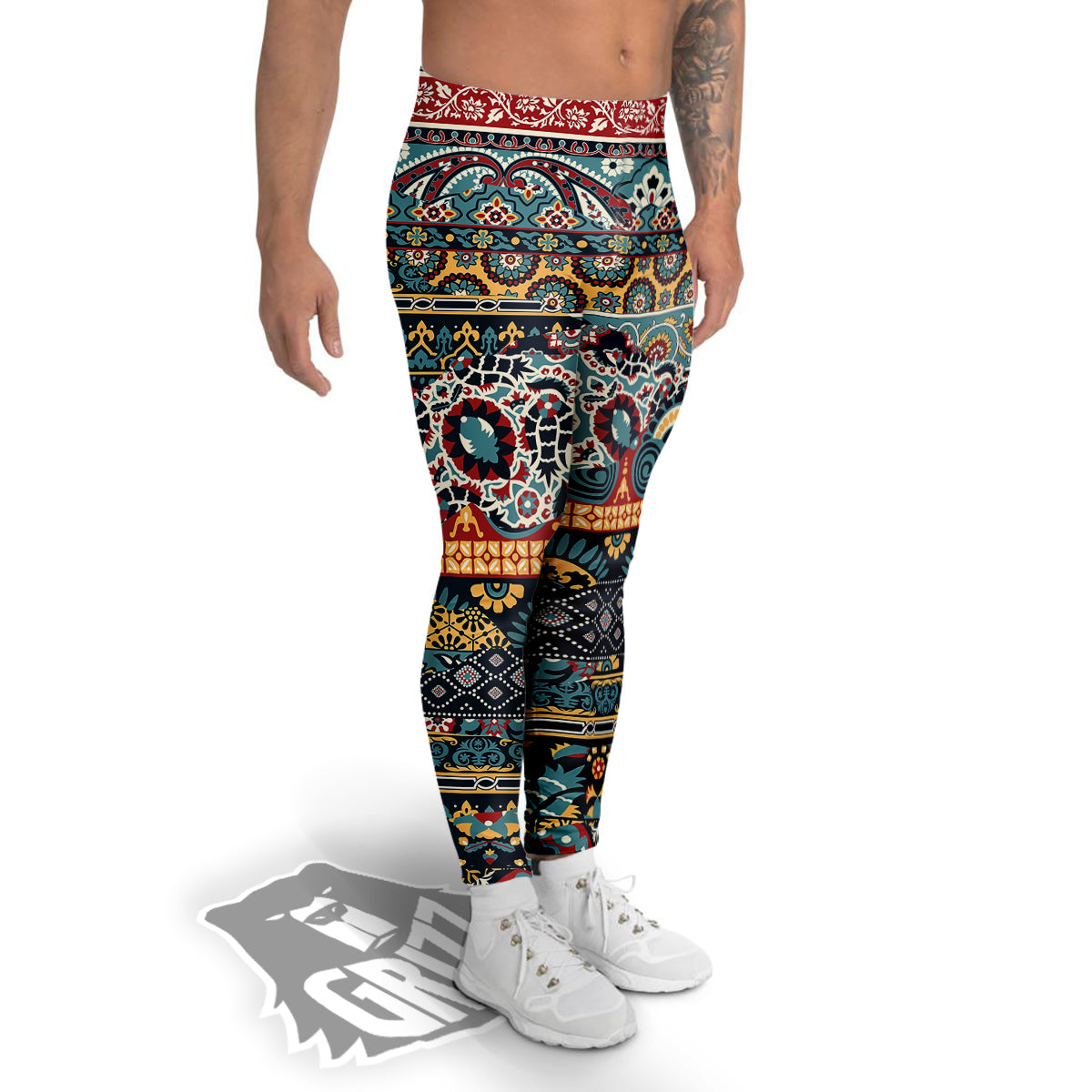 Abstract Arabian Paisley Print Men's Leggings-grizzshop