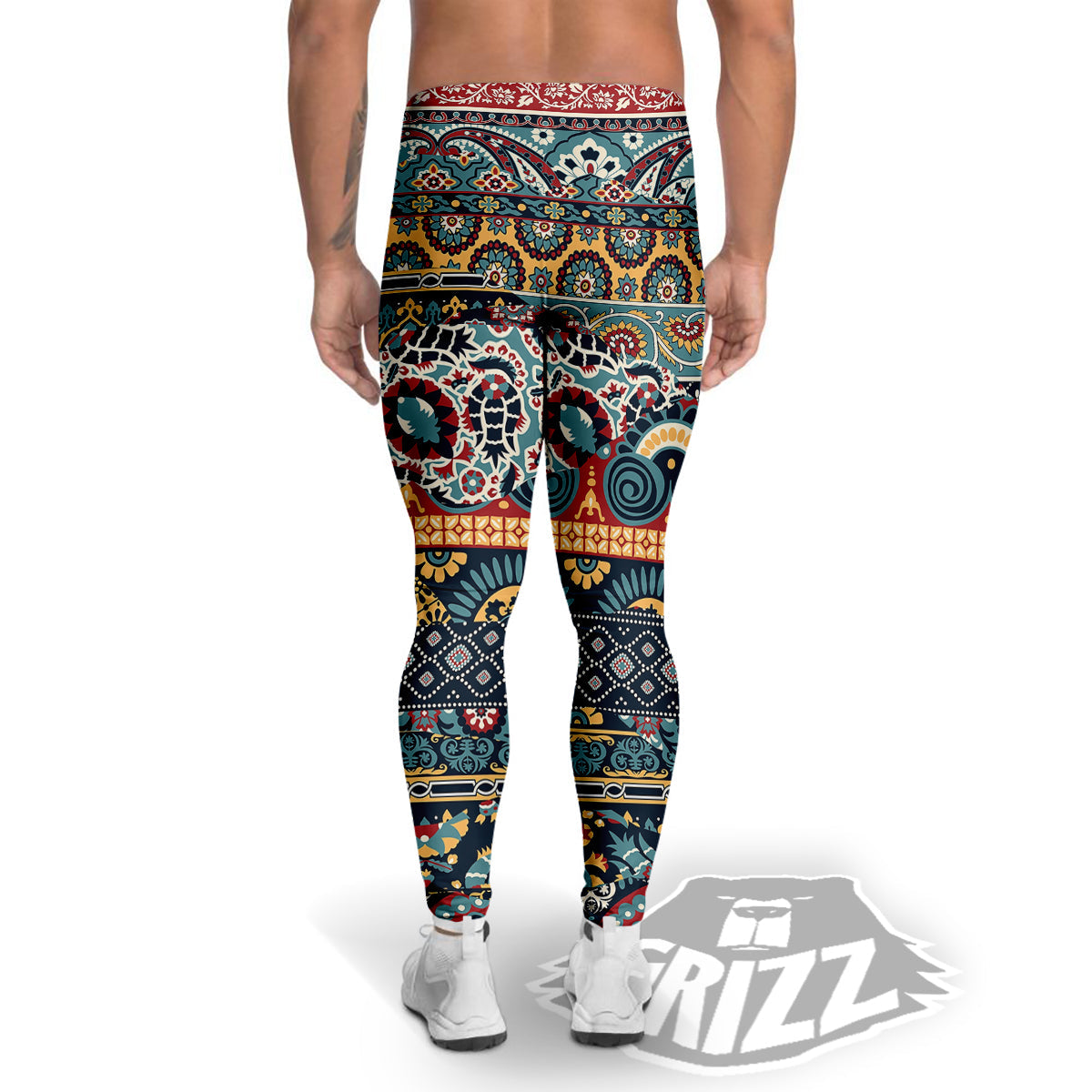 Abstract Arabian Paisley Print Men's Leggings-grizzshop