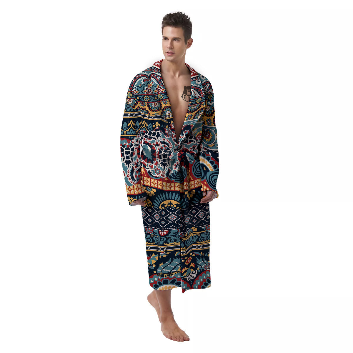 Abstract Arabian Paisley Print Men's Robe-grizzshop