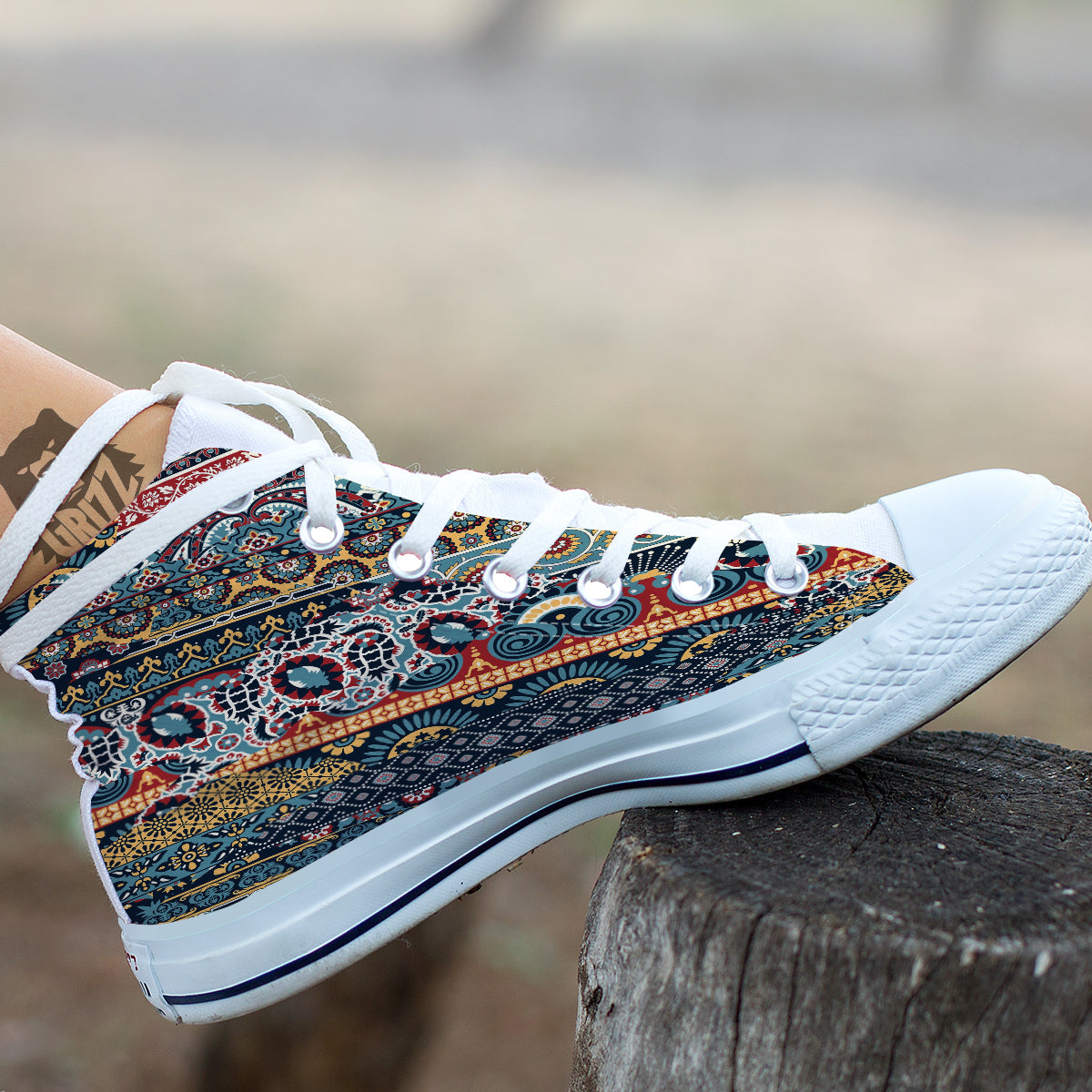Abstract Arabian Paisley Print White High Top Shoes-grizzshop