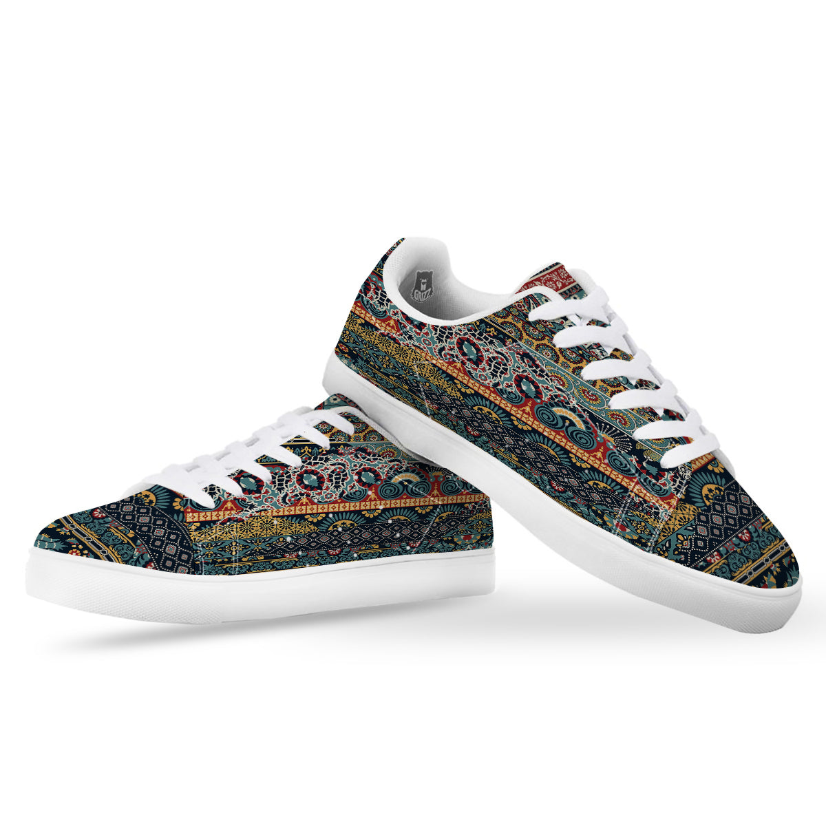 Abstract Arabian Paisley Print White Low Top Sneakers-grizzshop