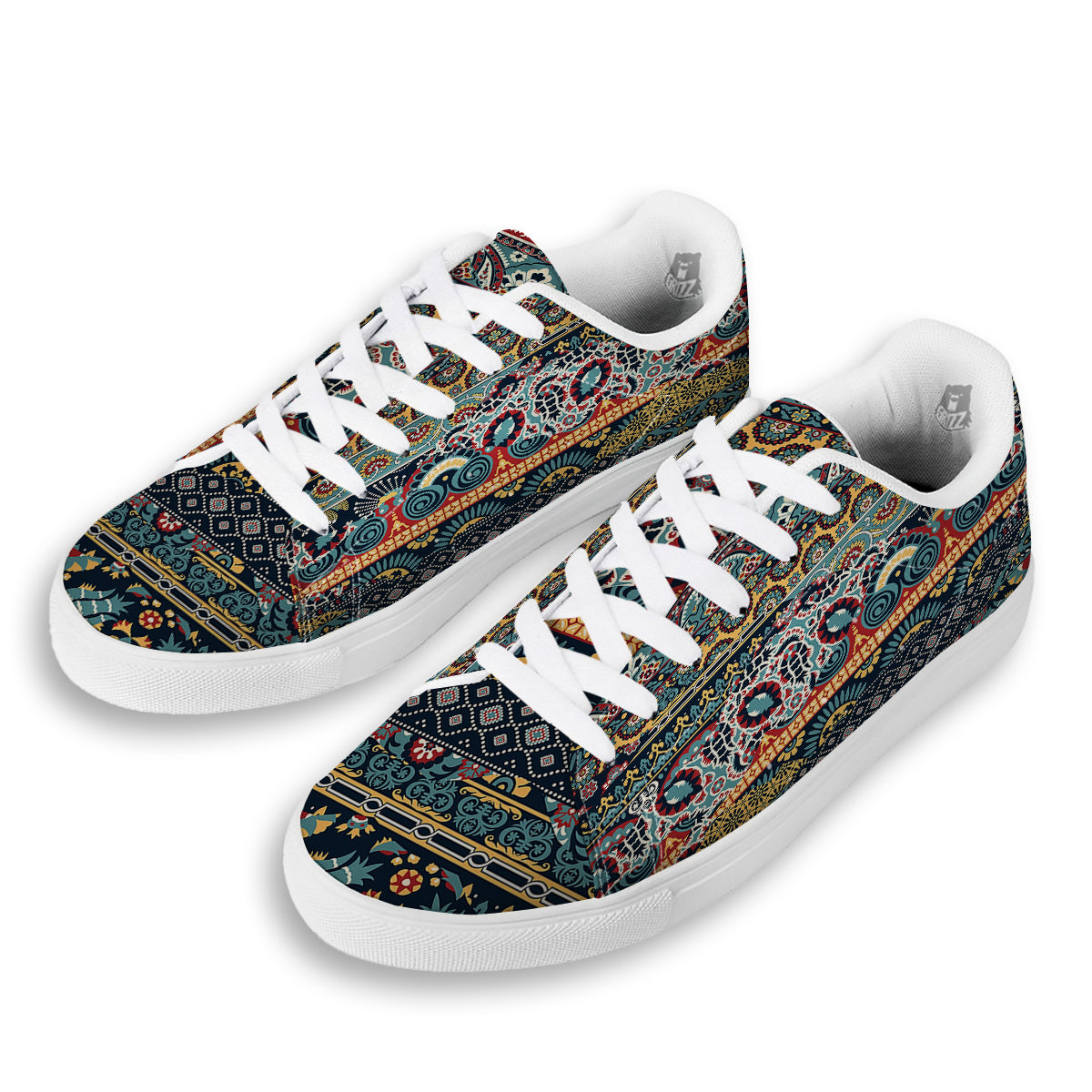 Abstract Arabian Paisley Print White Low Top Sneakers-grizzshop