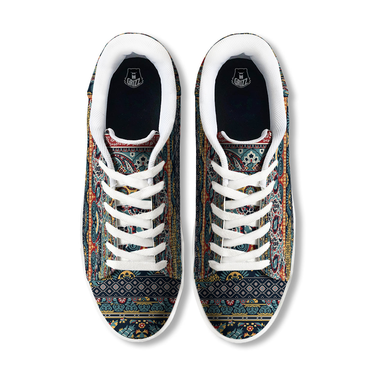 Abstract Arabian Paisley Print White Low Top Sneakers-grizzshop