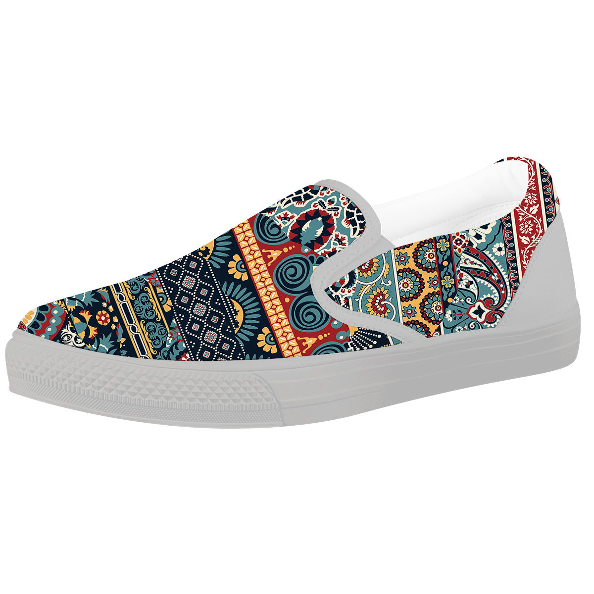 Abstract Arabian Paisley Print White Slip On Shoes-grizzshop