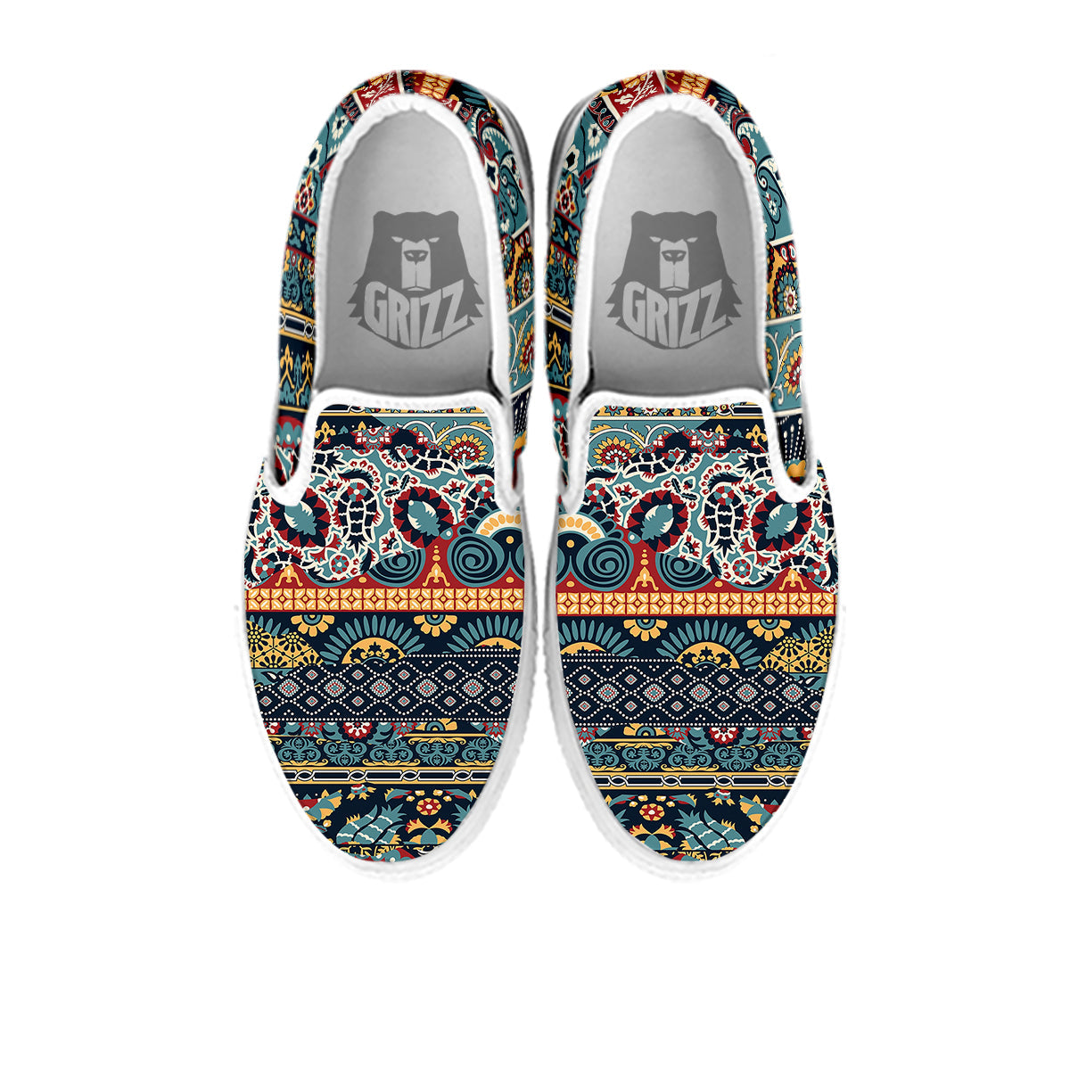Abstract Arabian Paisley Print White Slip On Shoes-grizzshop