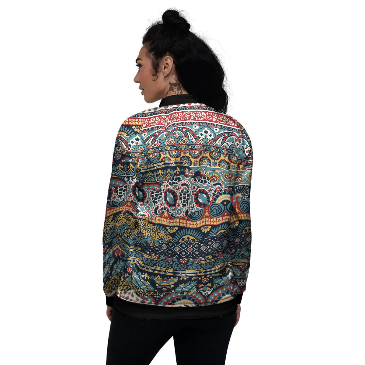 Abstract Arabian Paisley Print Women's Bomber Jacket-grizzshop