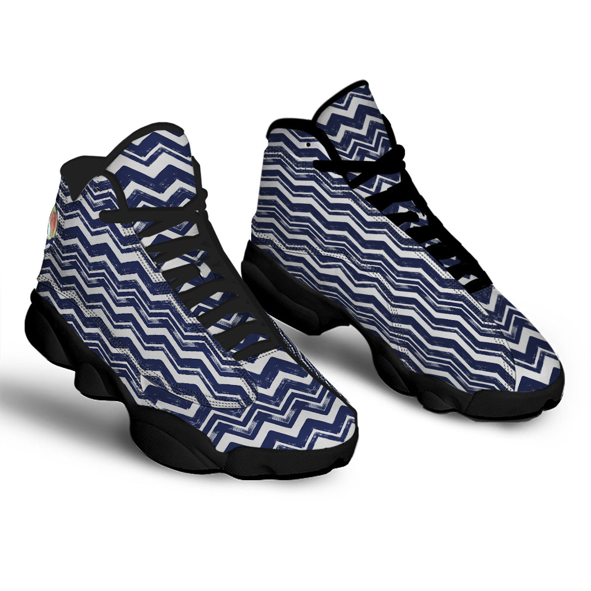Abstract Chevron Watercolor Blue Print Pattern Black Basketball Shoes-grizzshop