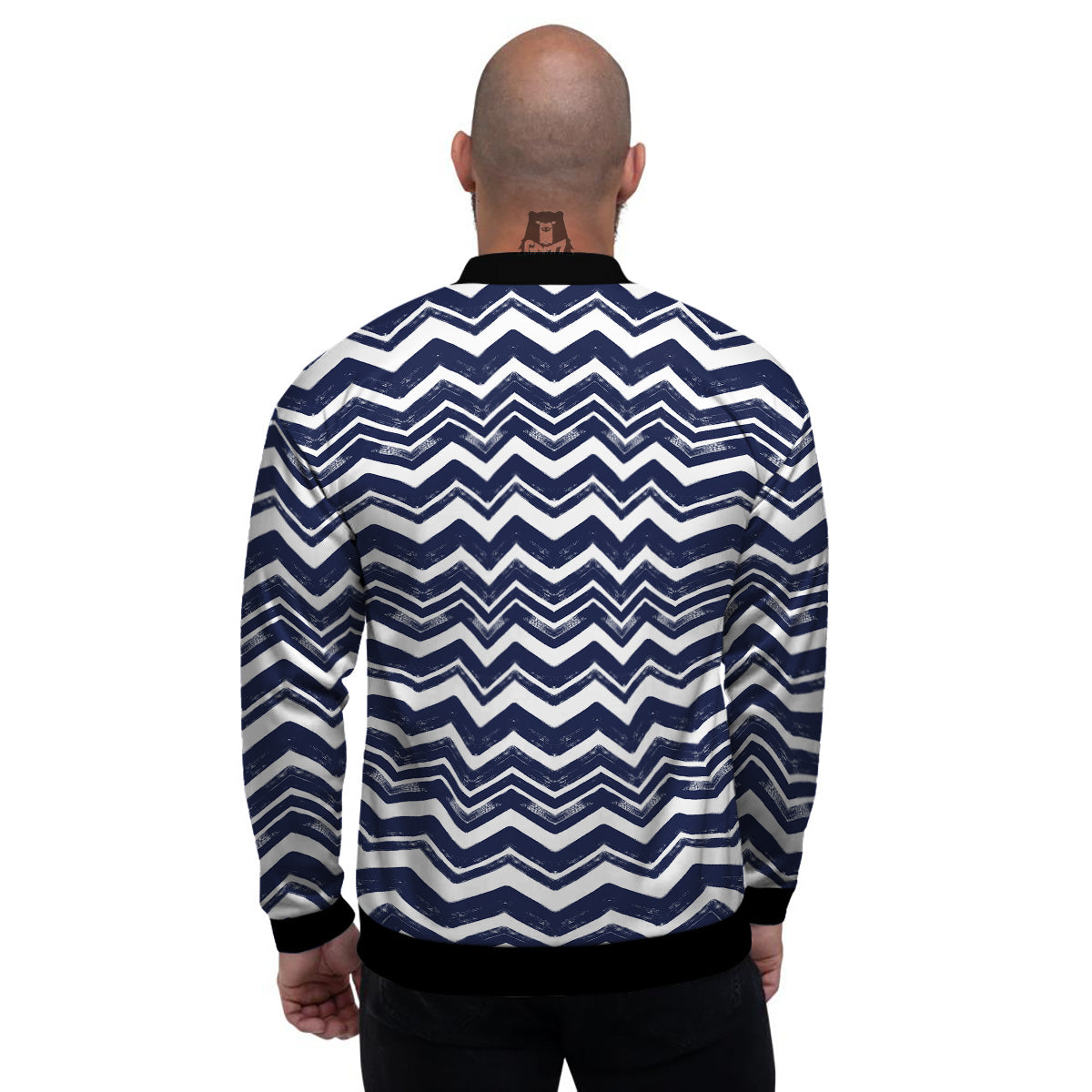 Abstract Chevron Watercolor Blue Print Pattern Men's Bomber Jacket-grizzshop