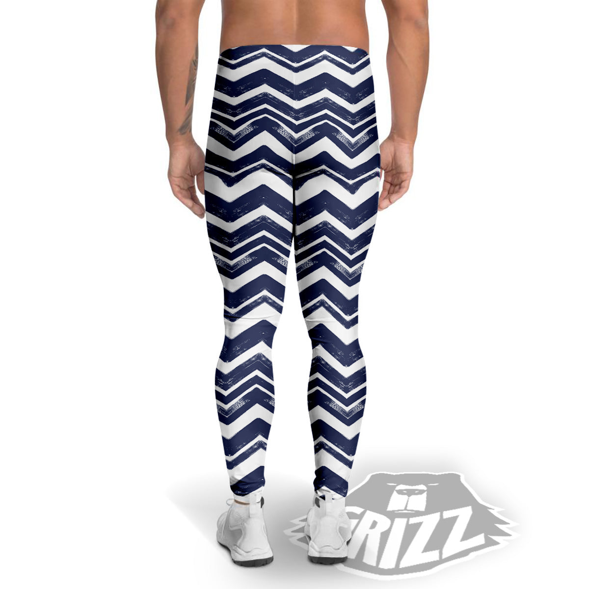 Abstract Chevron Watercolor Blue Print Pattern Men's Leggings-grizzshop