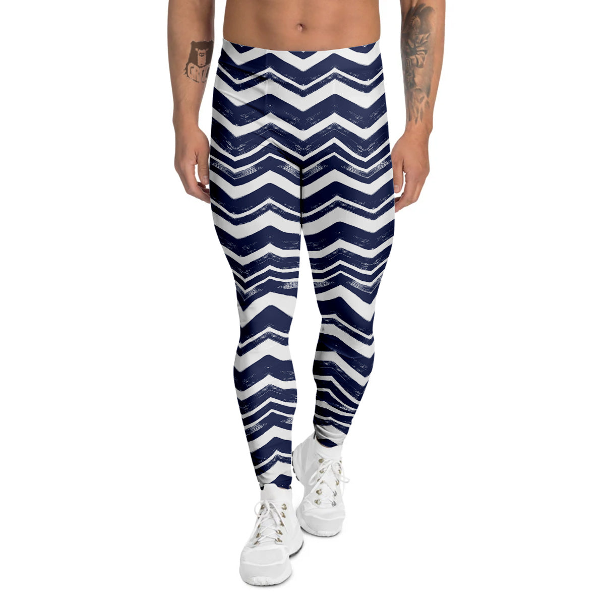 Abstract Chevron Watercolor Blue Print Pattern Men's Leggings-grizzshop