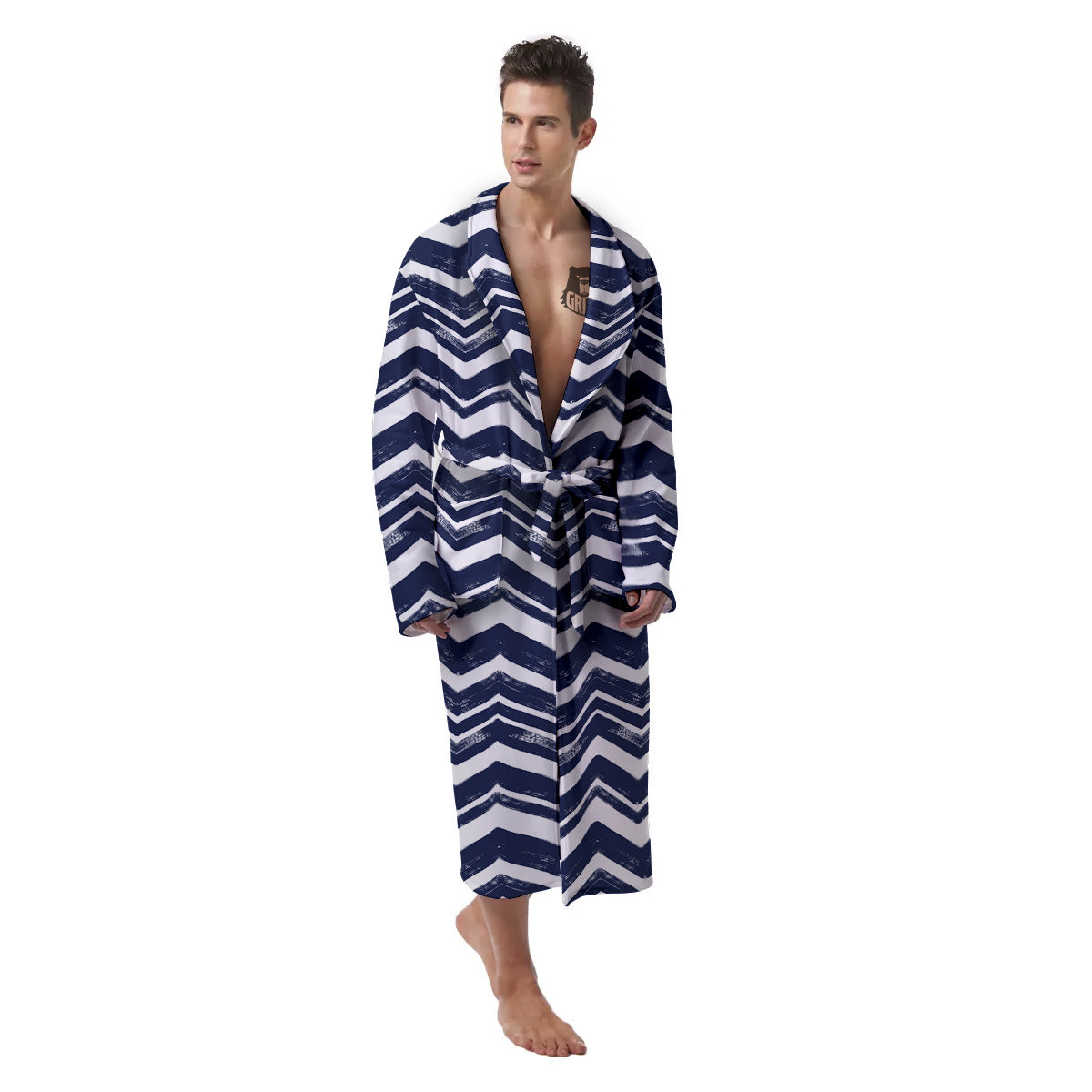 Abstract Chevron Watercolor Blue Print Pattern Men's Robe-grizzshop