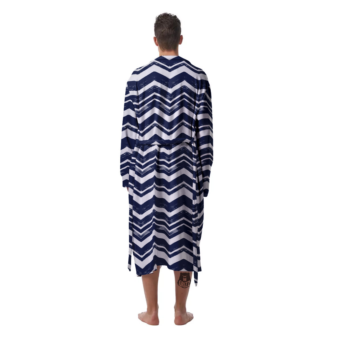 Abstract Chevron Watercolor Blue Print Pattern Men's Robe-grizzshop