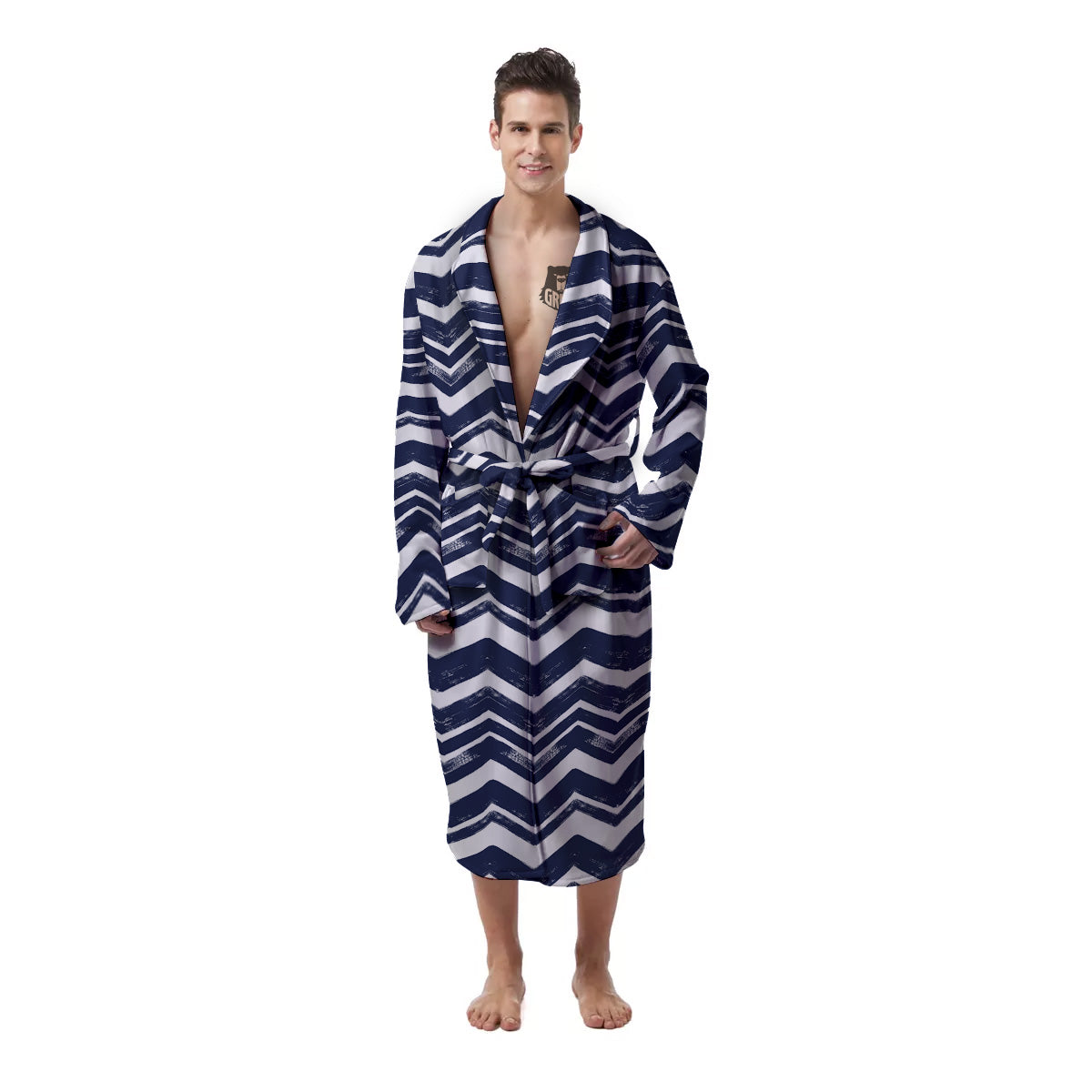 Abstract Chevron Watercolor Blue Print Pattern Men's Robe-grizzshop