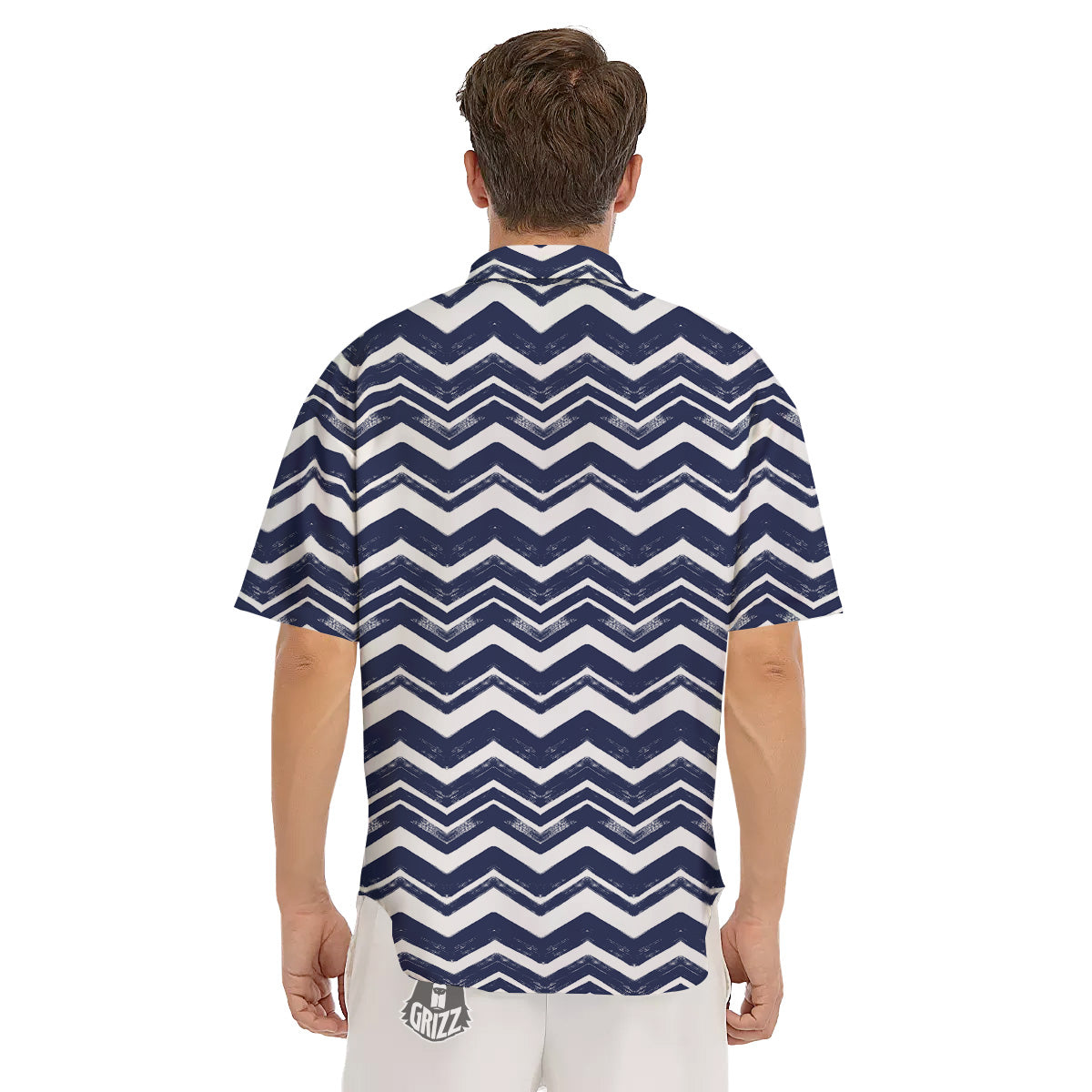 Abstract Chevron Watercolor Blue Print Pattern Men's Short Sleeve Shirts-grizzshop