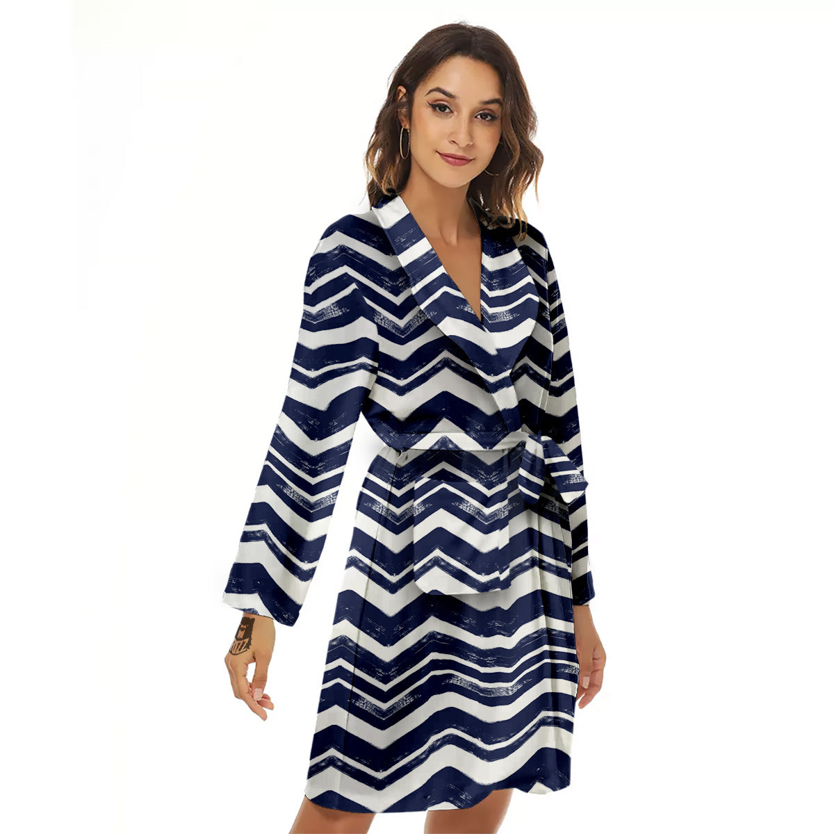 Abstract Chevron Watercolor Blue Print Pattern Women's Robe-grizzshop