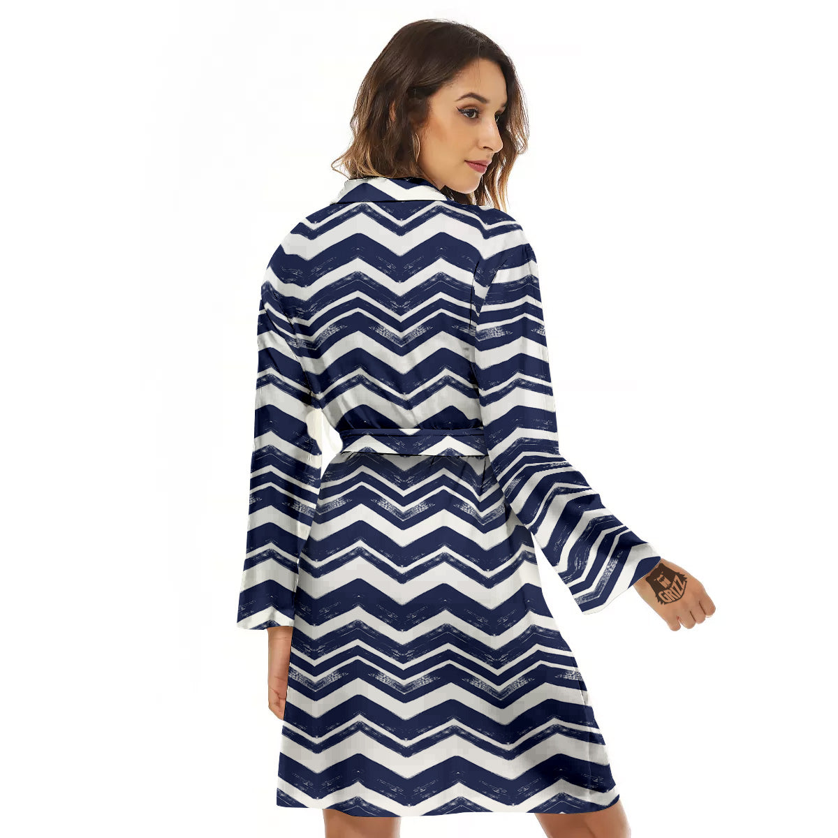 Abstract Chevron Watercolor Blue Print Pattern Women's Robe-grizzshop