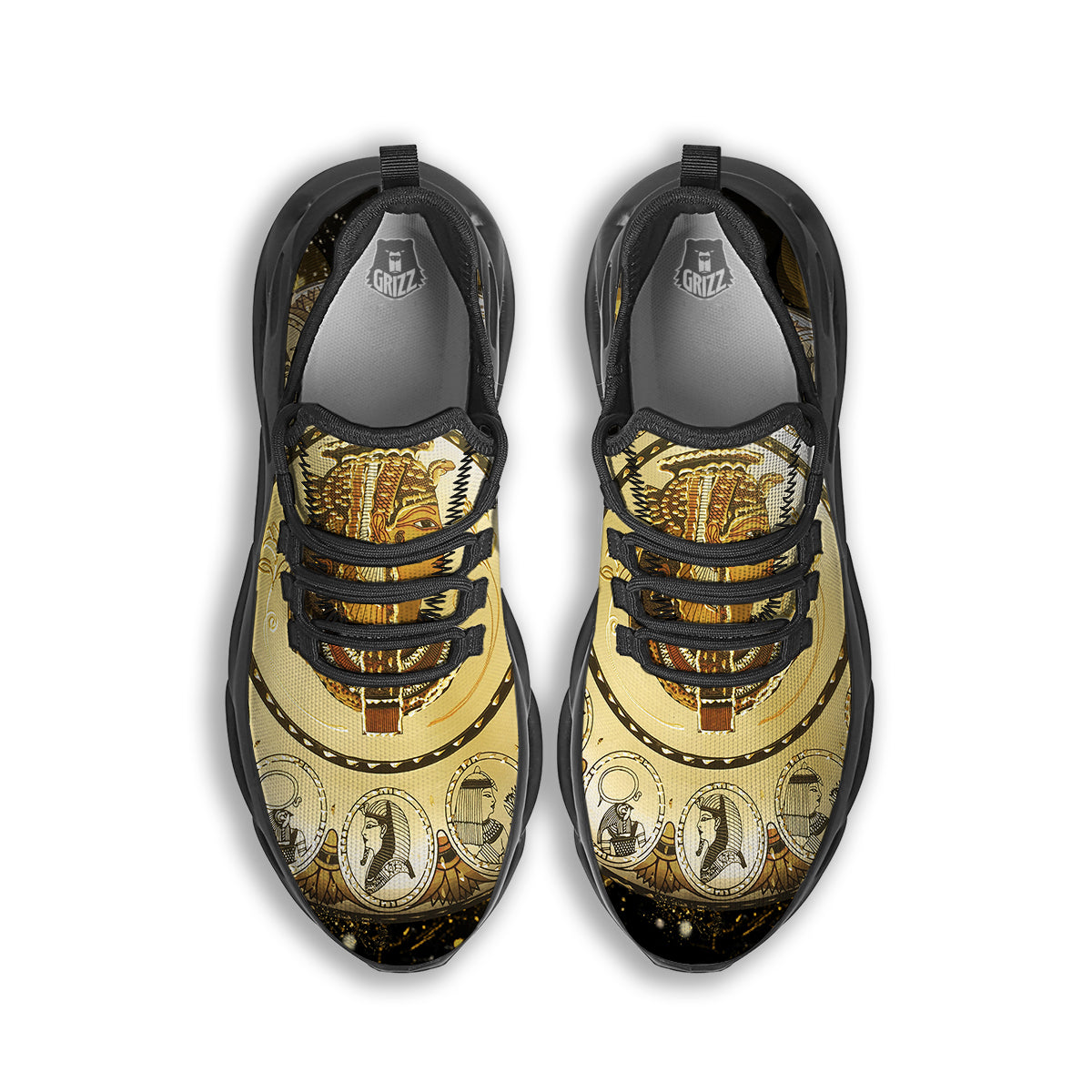Abstract Cleopatra Print Black Running Shoes-grizzshop