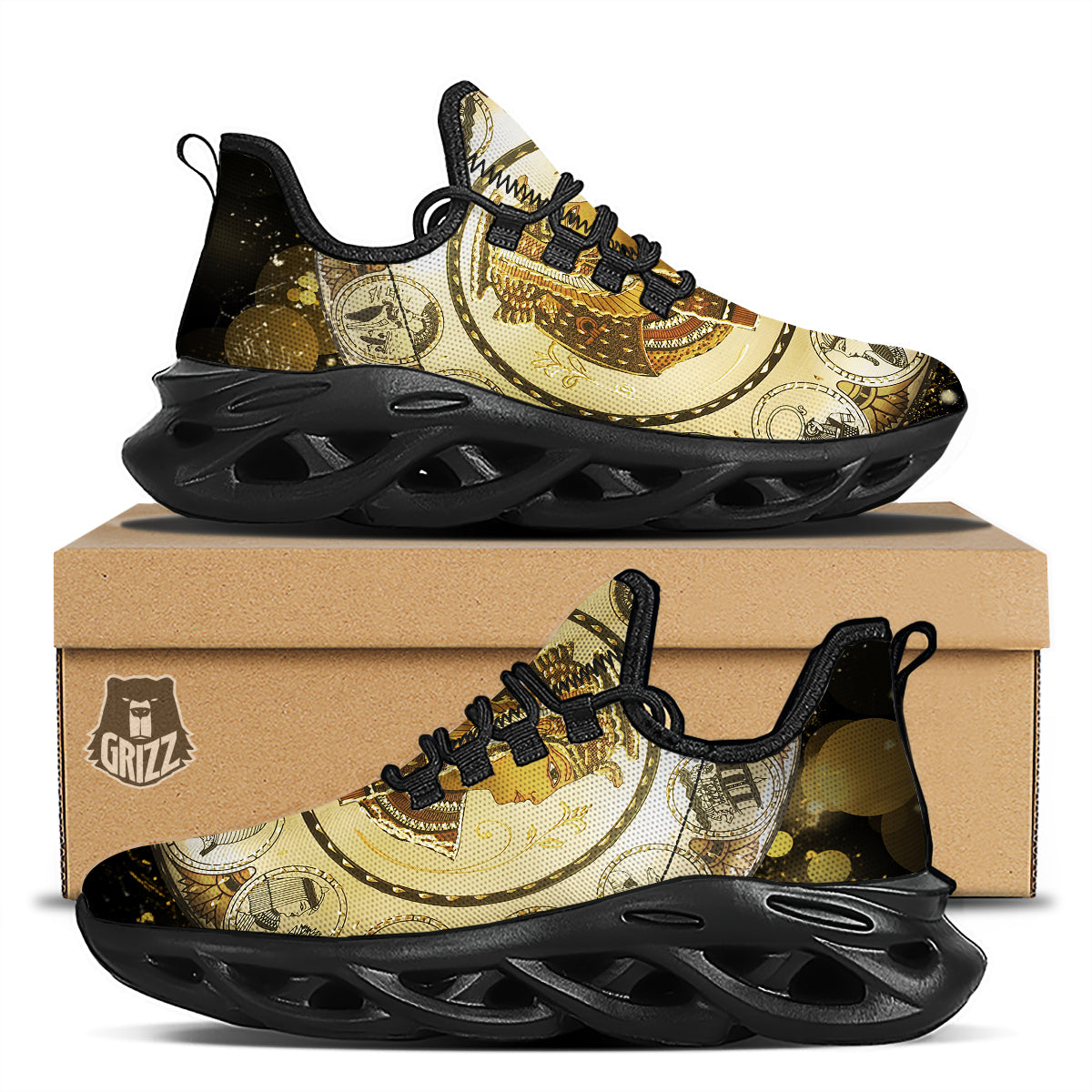 Abstract Cleopatra Print Black Running Shoes-grizzshop