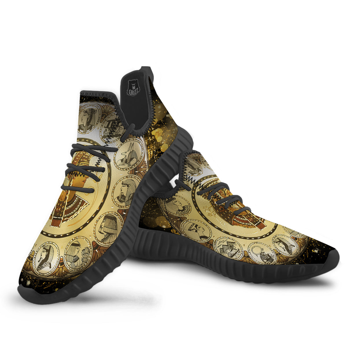 Abstract Cleopatra Print Black Walking Shoes-grizzshop