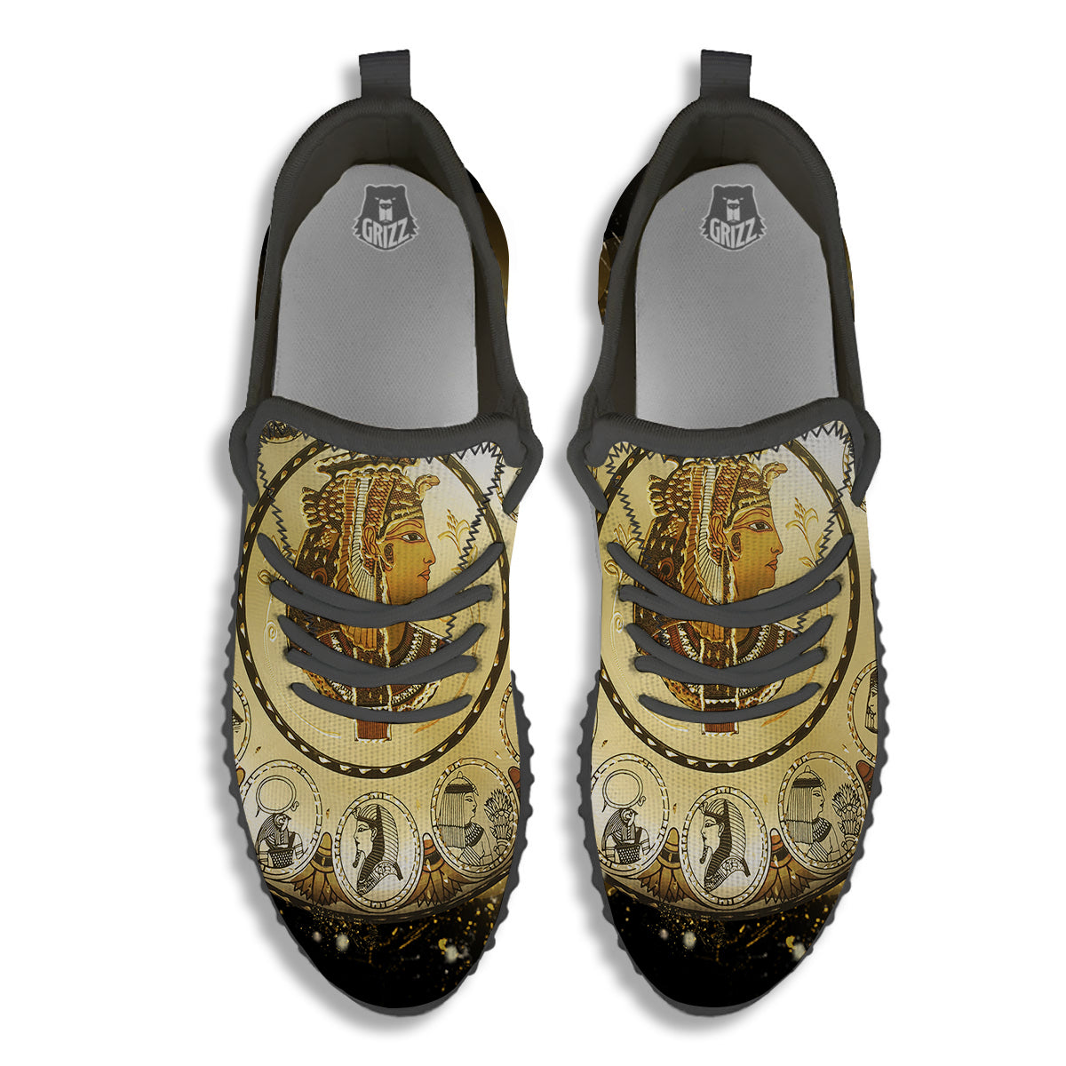 Abstract Cleopatra Print Black Walking Shoes-grizzshop