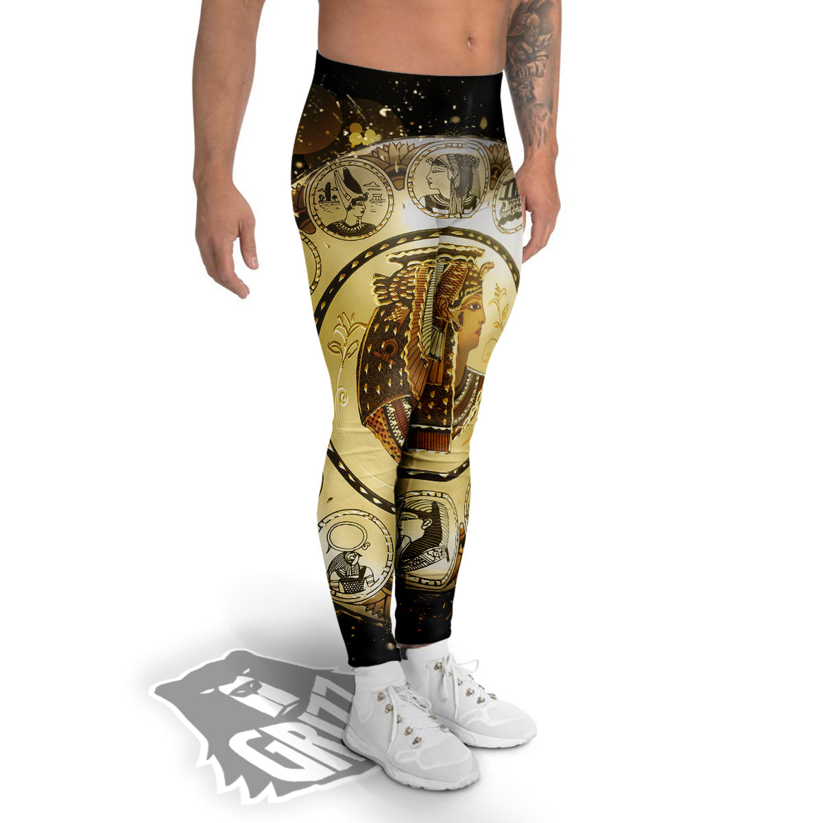 Abstract Cleopatra Print Men's Leggings-grizzshop