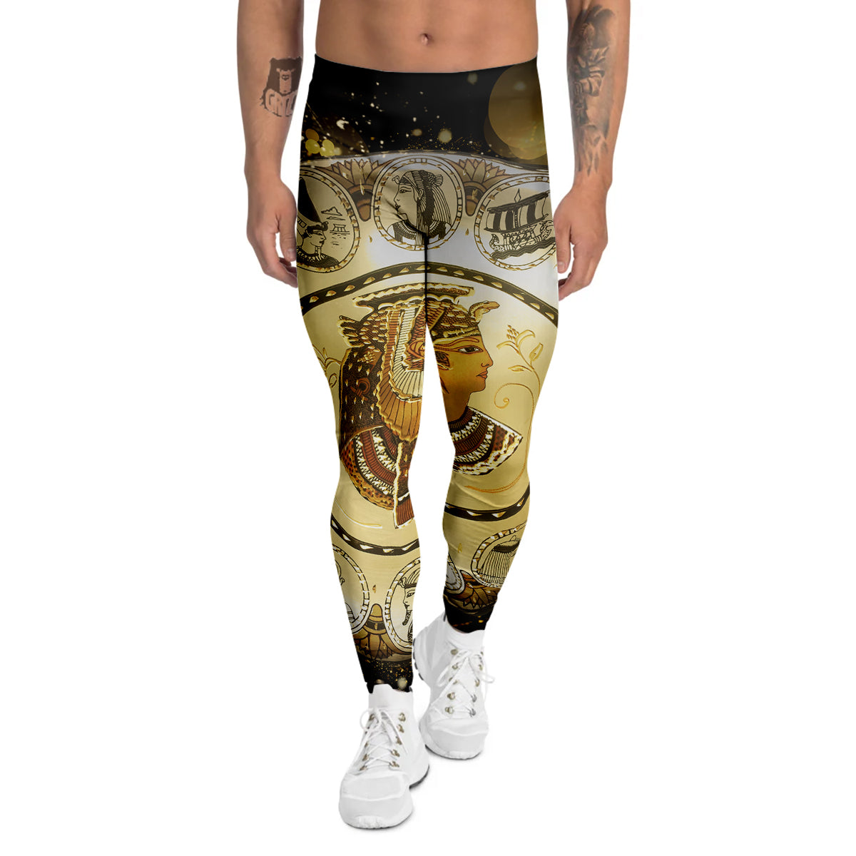 Abstract Cleopatra Print Men's Leggings-grizzshop