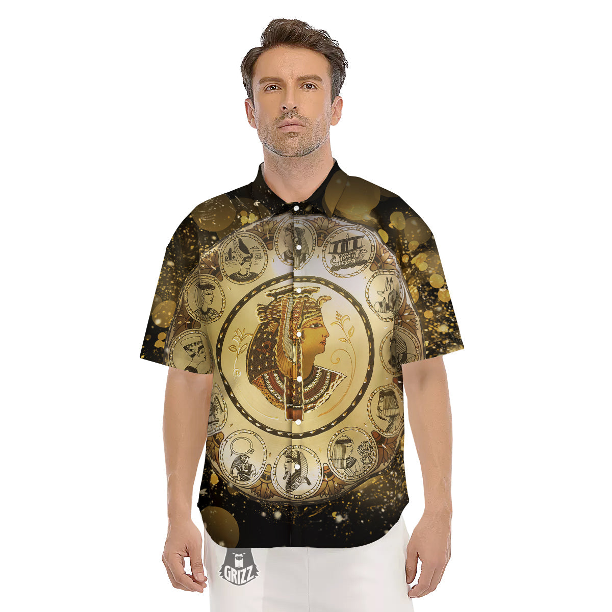 Abstract Cleopatra Print Men's Short Sleeve Shirts-grizzshop