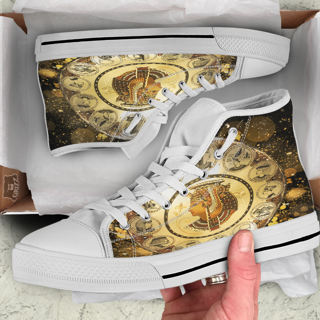 Abstract Cleopatra Print White High Top Shoes-grizzshop