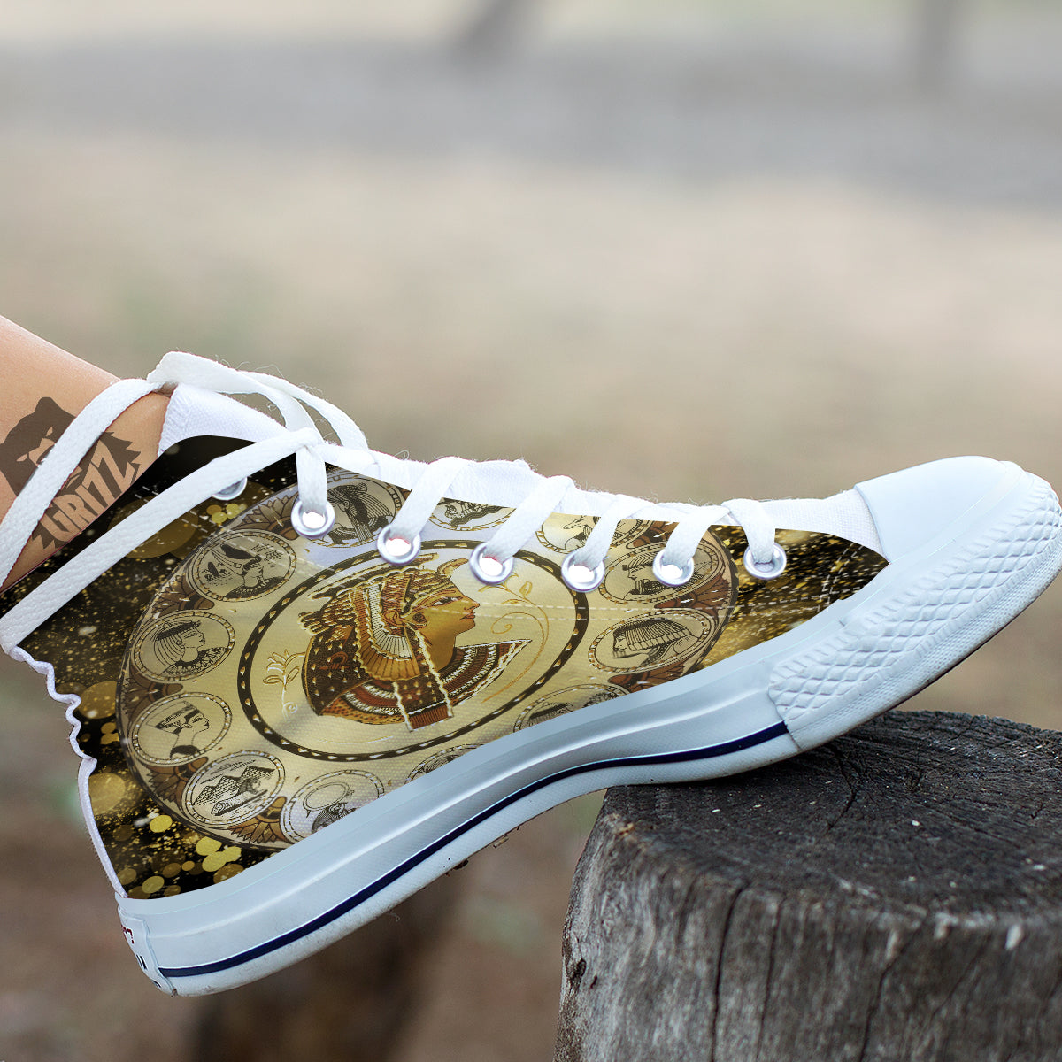 Abstract Cleopatra Print White High Top Shoes-grizzshop