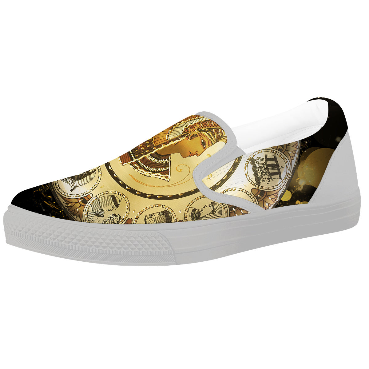 Abstract Cleopatra Print White Slip On Shoes-grizzshop