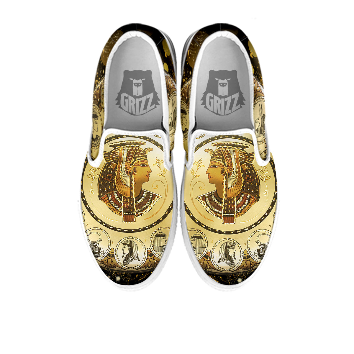 Abstract Cleopatra Print White Slip On Shoes-grizzshop