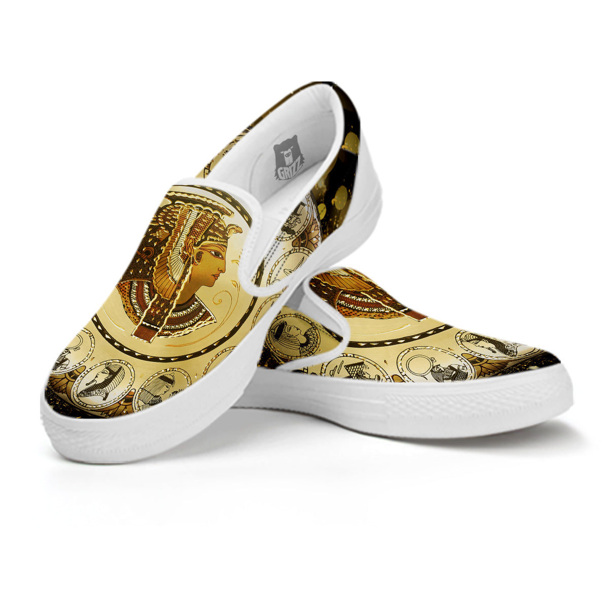 Abstract Cleopatra Print White Slip On Shoes-grizzshop
