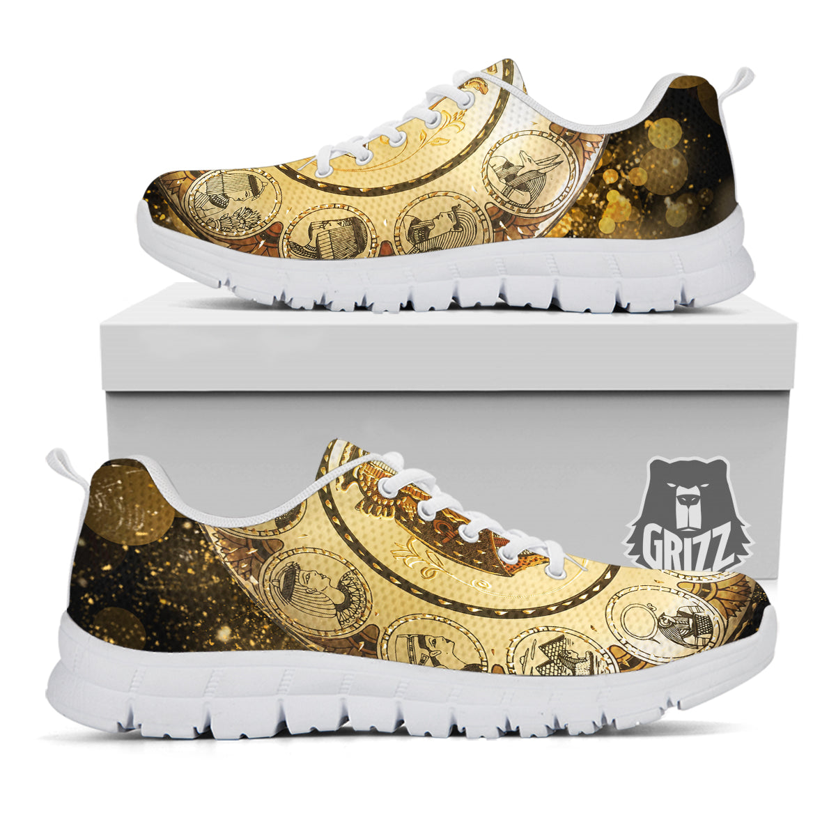 Abstract Cleopatra Print White Sneaker-grizzshop