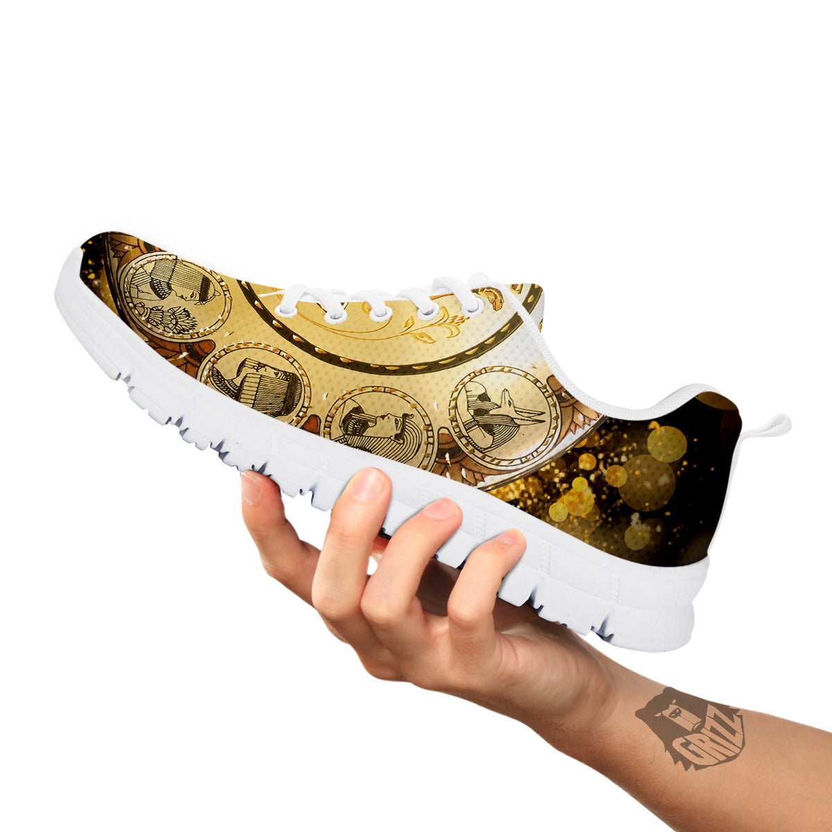 Abstract Cleopatra Print White Sneaker-grizzshop