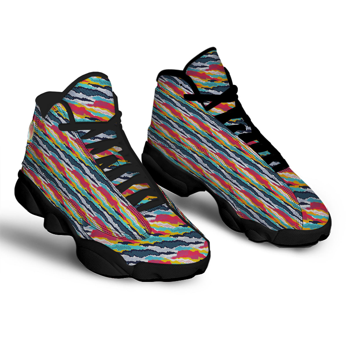 Abstract Colorful And Dot Print Pattern Black Basketball Shoes-grizzshop