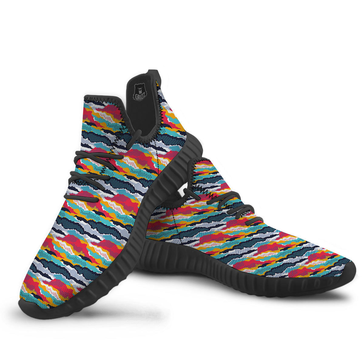 Abstract Colorful And Dot Print Pattern Black Walking Shoes-grizzshop