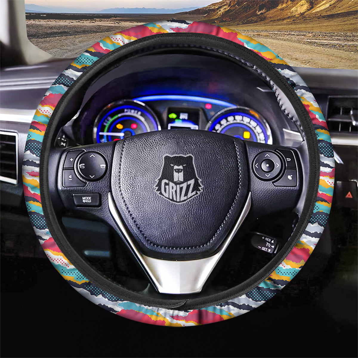 Abstract Colorful And Dot Print Pattern Car Steering Wheel Cover-grizzshop