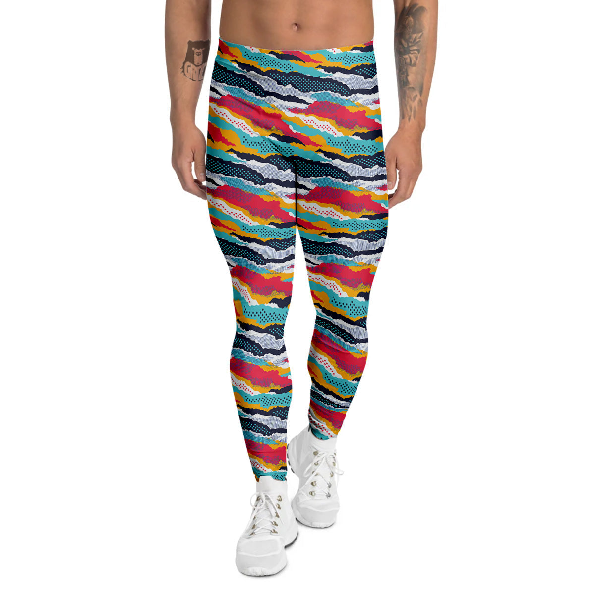 Abstract Colorful And Dot Print Pattern Men's Leggings-grizzshop