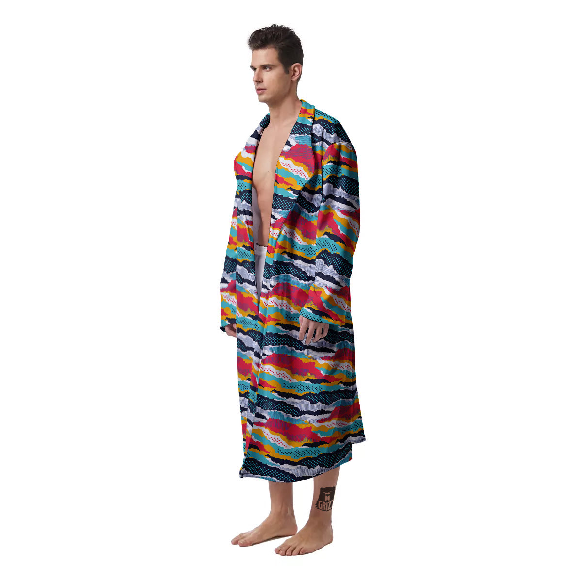 Abstract Colorful And Dot Print Pattern Men's Robe-grizzshop