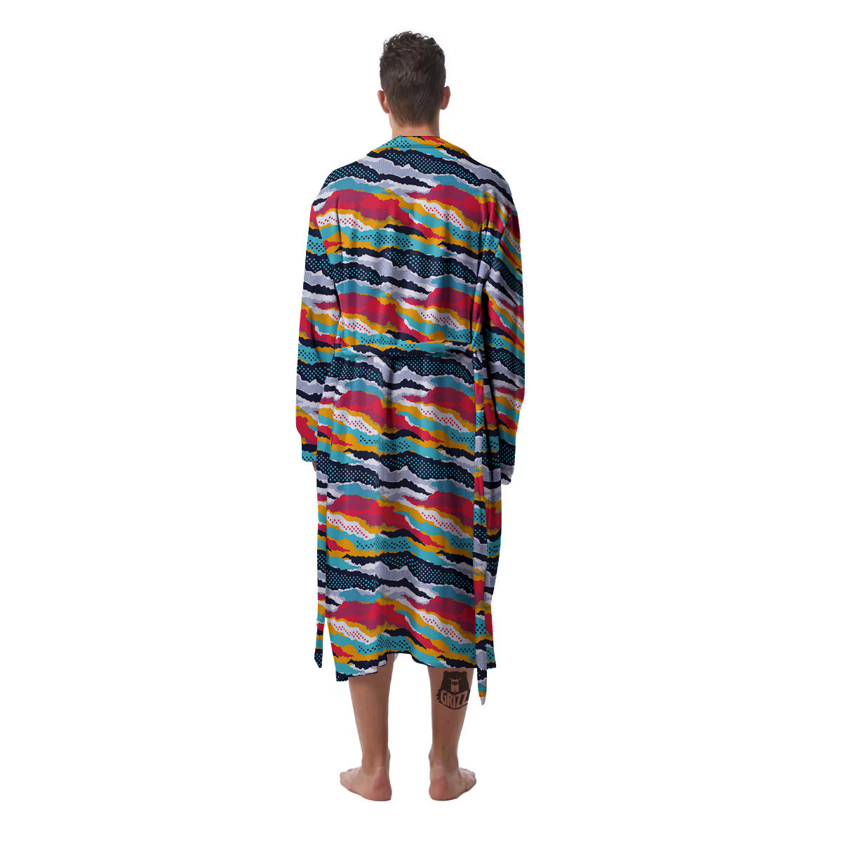 Abstract Colorful And Dot Print Pattern Men's Robe-grizzshop